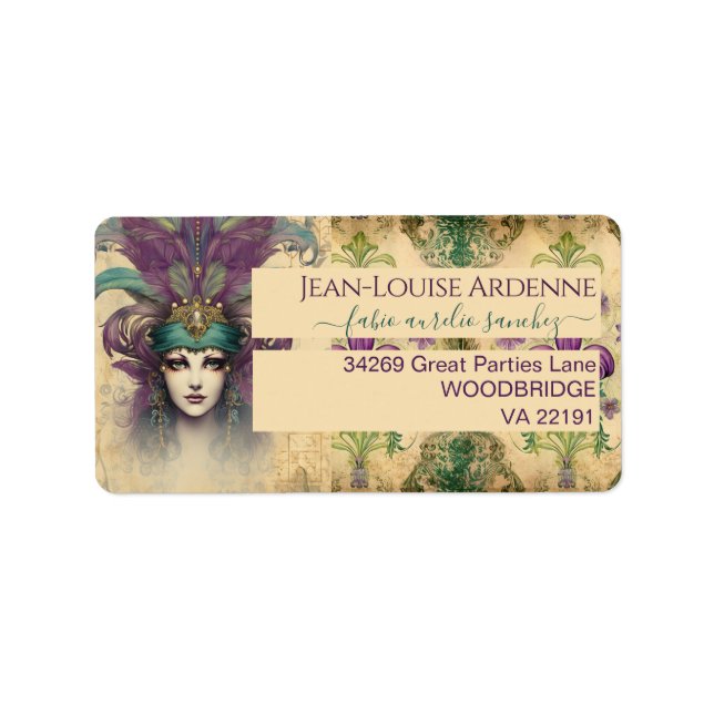 Teal purple green Mardi Gras theme custom  Label (Front)