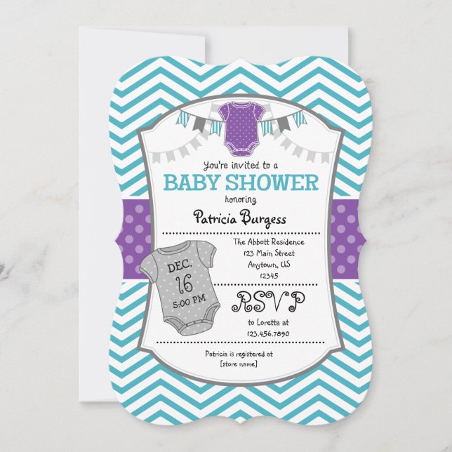 Teal Purple Grey Chevron Baby Shower Invitation (Front)