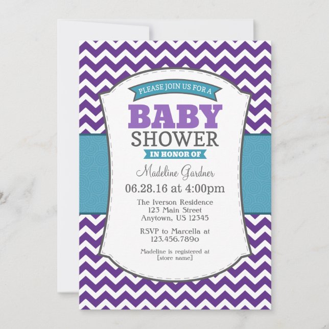 Teal Purple Grey Chevron Baby Shower Invitation (Front)