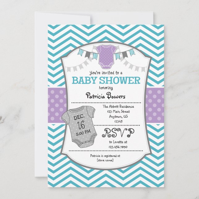 Teal Purple Grey Chevron Baby Shower Invitation (Front)