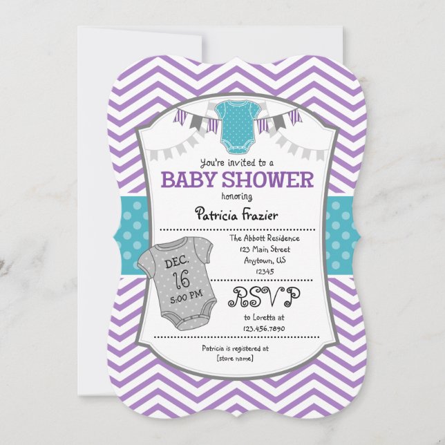 Teal Purple Grey Chevron Baby Shower Invitation (Front)
