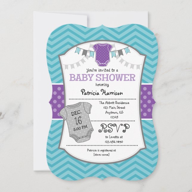 Teal Purple Grey Chevron Baby Shower Invitation (Front)