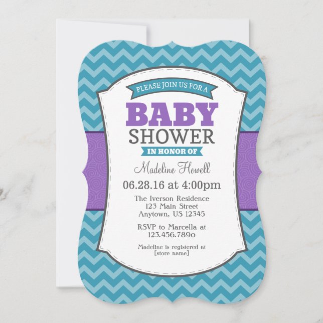 Teal Purple Grey Chevron Baby Shower Invitation (Front)