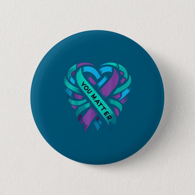 Teal Purple Heart You Suicide Prevention Awareness 6 Cm Round Badge (Front)