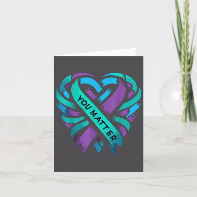 Teal Purple Heart You Suicide Prevention Awareness Card (Front)