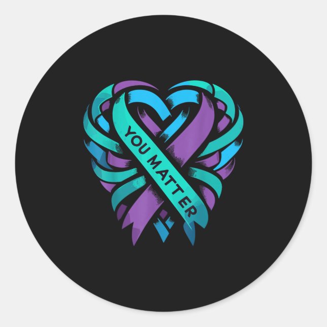 Teal Purple Heart You Suicide Prevention Awareness Classic Round Sticker (Front)