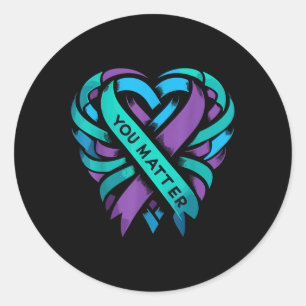 Teal Purple Heart You Suicide Prevention Awareness Classic Round Sticker