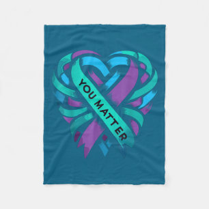 Teal Purple Heart You Suicide Prevention Awareness Fleece Blanket