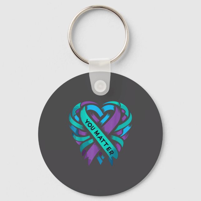 Teal Purple Heart You Suicide Prevention Awareness Key Ring (Front)