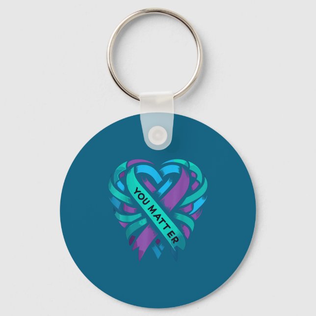 Teal Purple Heart You Suicide Prevention Awareness Key Ring (Front)