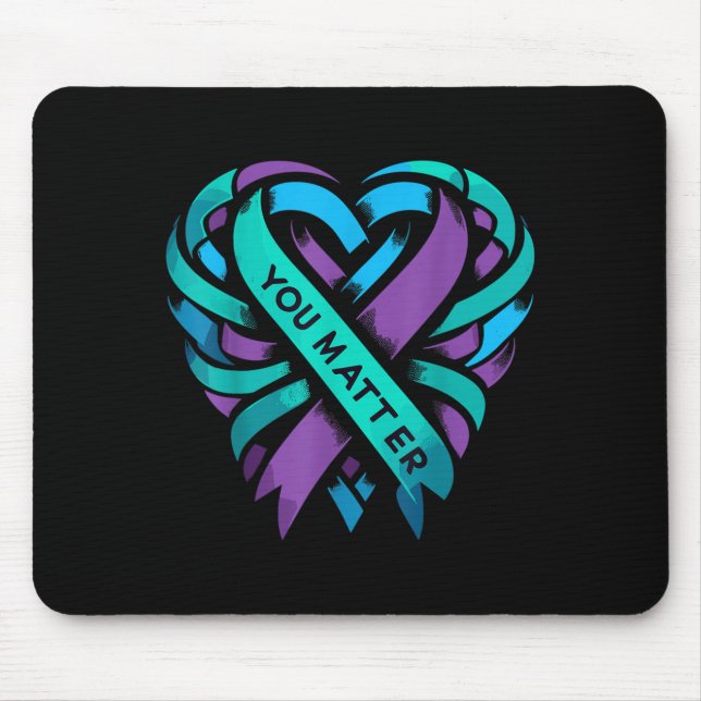 Teal Purple Heart You Suicide Prevention Awareness Mouse Mat (Front)