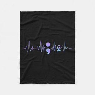 Teal Purple Heartbeat Semicolon Suicide Prevention Fleece Blanket