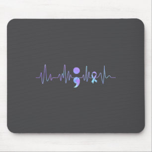 Teal Purple Heartbeat Semicolon Suicide Prevention Mouse Mat