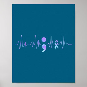 Teal Purple Heartbeat Semicolon Suicide Prevention Poster