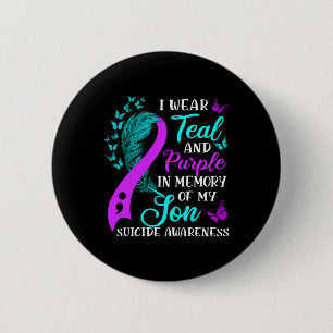 Teal Purple In Memory Of My Son Suicide Awareness 6 Cm Round Badge