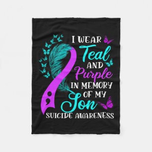 Teal Purple In Memory Of My Son Suicide Awareness Fleece Blanket