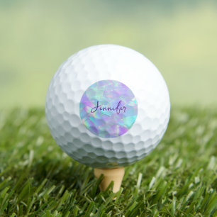 Teal & Purple Iridescent Design, Script Name Golf Balls