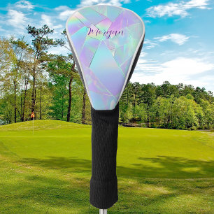 Teal & Purple Iridescent Design, Script Name Golf Head Cover