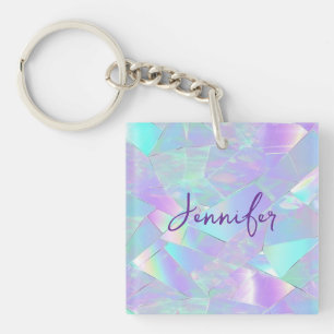 Teal & Purple Iridescent Design, Script Name Key Ring