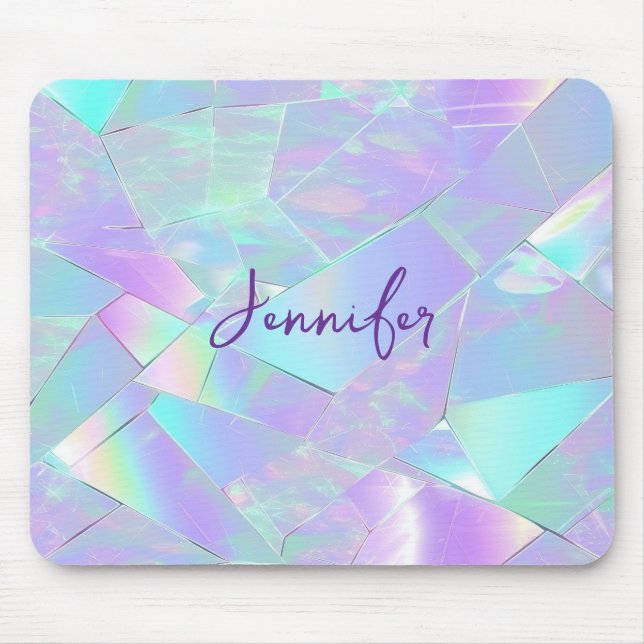 Teal & Purple Iridescent Design, Script Name Mouse Mat (Front)