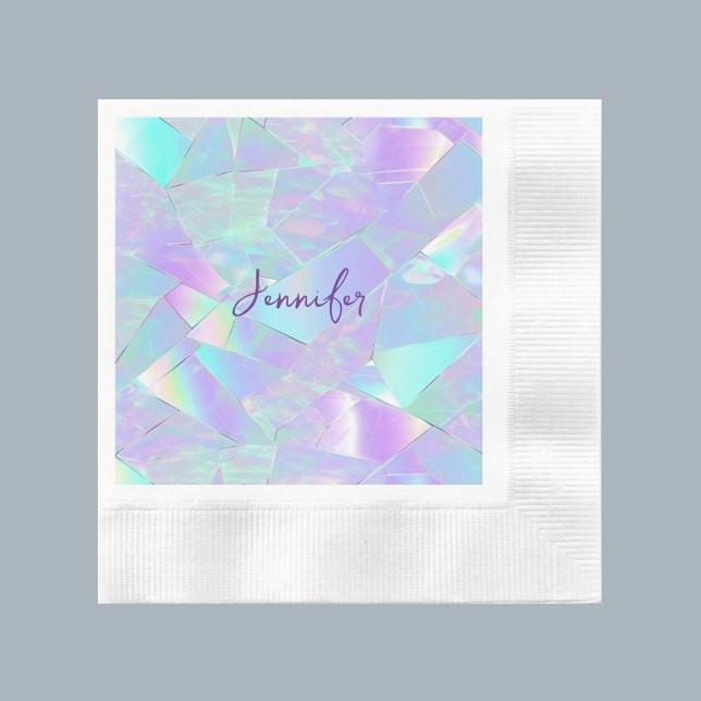 Teal & Purple Iridescent Design, Script Name Napkin (Creator Uploaded)