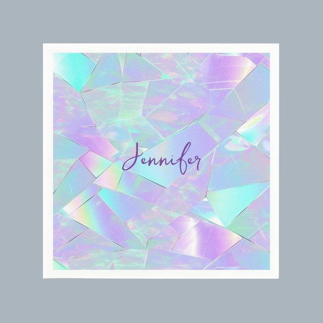 Teal & Purple Iridescent Design, Script Name Napkin (Creator Uploaded)