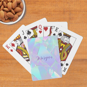 Teal & Purple Iridescent Design, Script Name Playing Cards