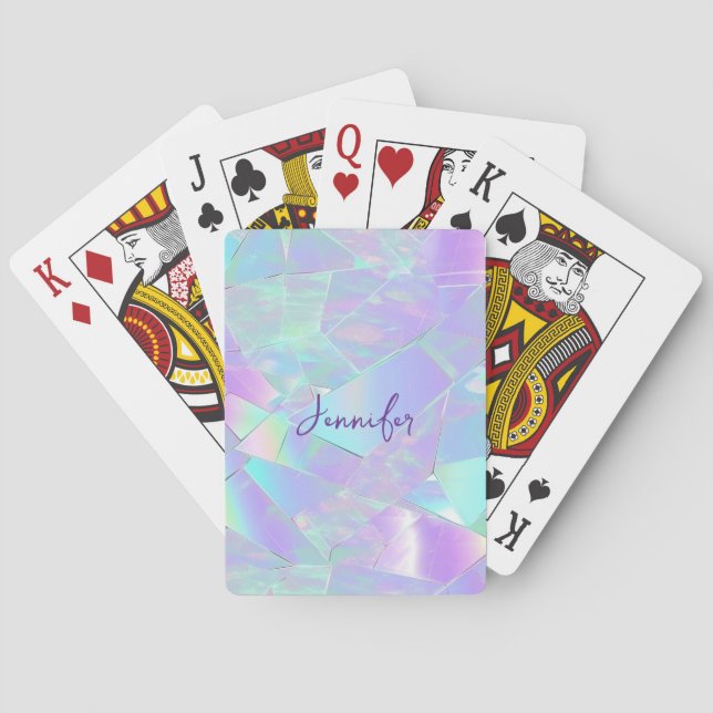 Teal & Purple Iridescent Design, Script Name Playing Cards (Back)