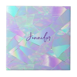 Teal & Purple Iridescent Design, Script Name Tile