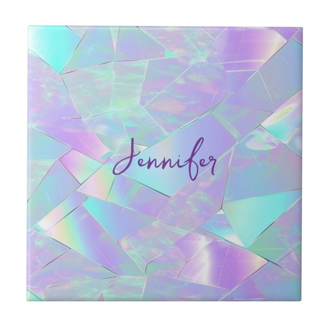 Teal & Purple Iridescent Design, Script Name Tile (Front)