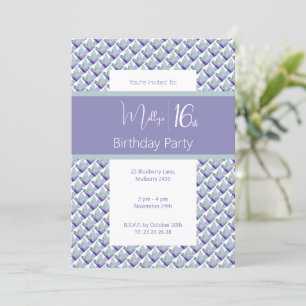 Teal Purple Magnolia Purple Sweet 16th Birthday Invitation