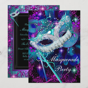 Teal & Purple Masquerade Ball Party Invitation