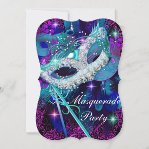 Teal & Purple Masquerade Ball Party Invitation