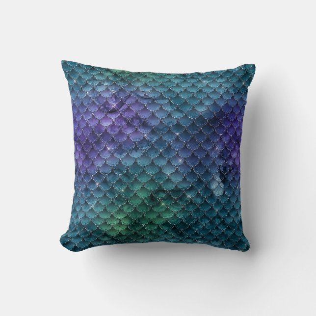Teal Purple Mermaid Scales Cushion (Front)