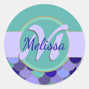 Teal & Purple Monogram Mermaid Sheet of Stickers