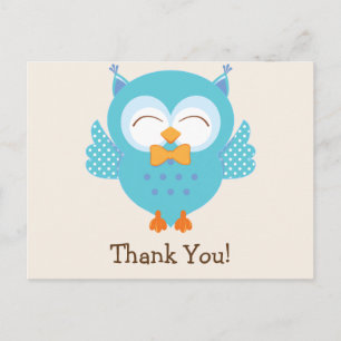 Teal & Purple Owl Thank You Postcard