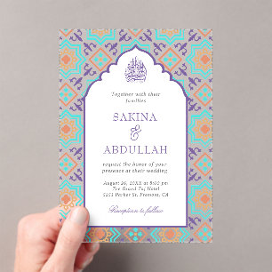 Teal Purple Persian Mosaic Muslim Wedding Acrylic Invitations