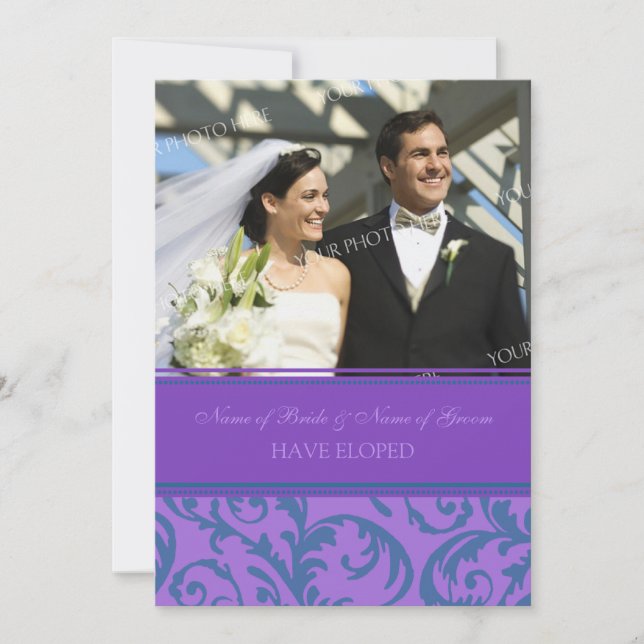 Teal Purple Photo Elopement Announcement Cards (Front)