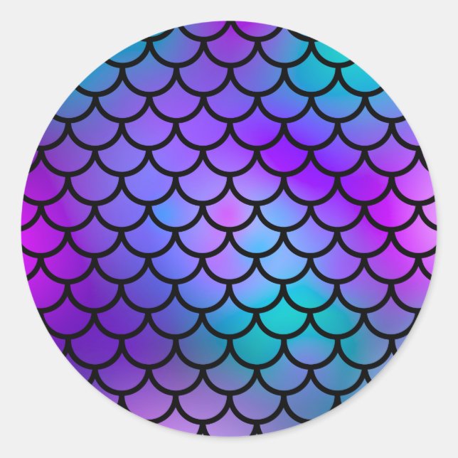 Teal Purple Pink Blue Mermaid Scales Fantasy Fish Classic Round Sticker (Front)