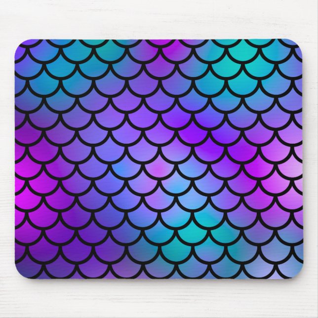 Teal Purple Pink Blue Mermaid Scales Fantasy Fish Mouse Mat (Front)