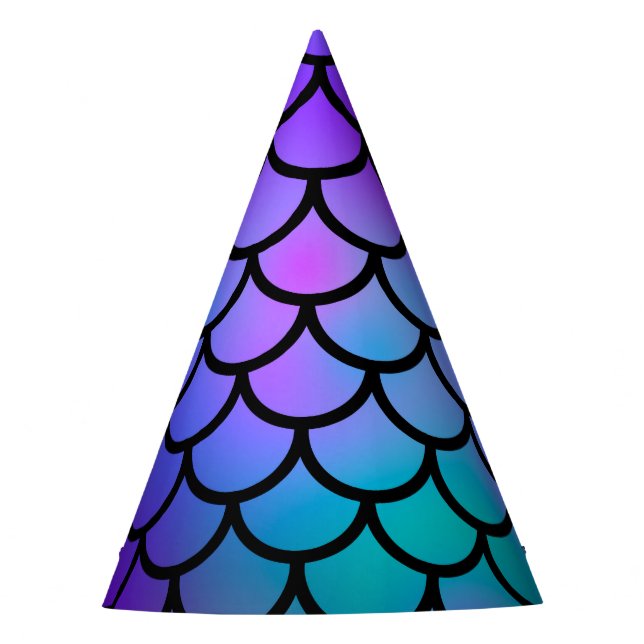 Teal Purple Pink Blue Mermaid Scales Fantasy Fish Party Hat (Front)
