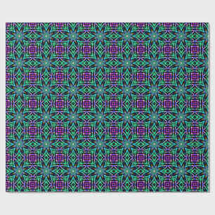 Teal, Purple & Pink Kaleidoscope Fractal Pattern Wrapping Paper