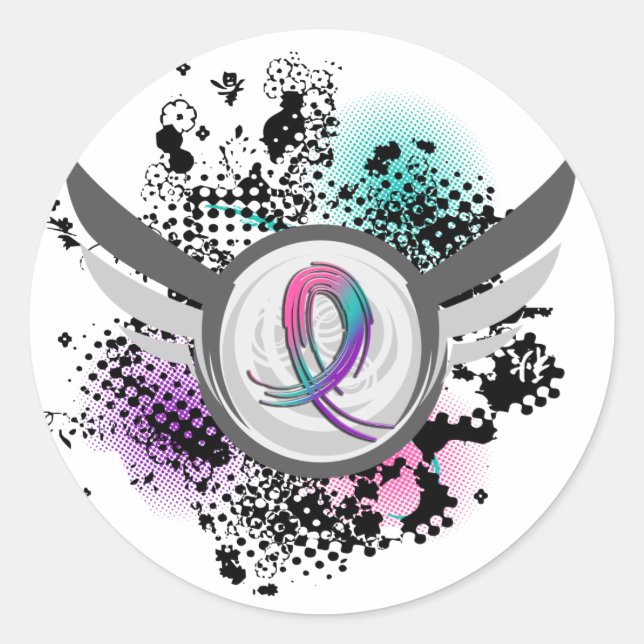 Teal Purple Pink Ribbon And Wings Thyroid Cancer Classic Round Sticker (Front)