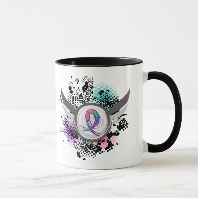 Teal Purple Pink Ribbon And Wings Thyroid Cancer Mug (Right)