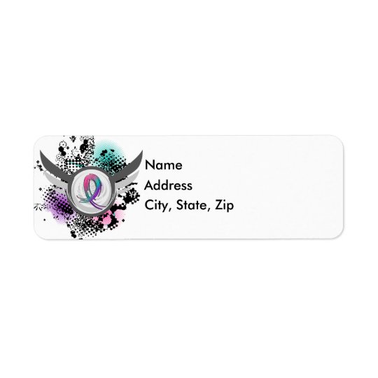 Teal Purple Pink Ribbon And Wings Thyroid Cancer Return Address Label