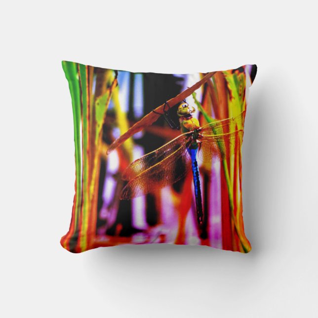 teal purple pink yellow  dragonfly, Rainbow pillow (Front)