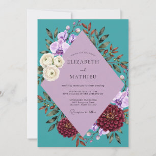Teal Purple Protea Eucalyptus Wedding Invitation