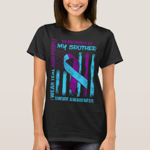 Teal purple ribbon awareness flag brother back T-Shirt
