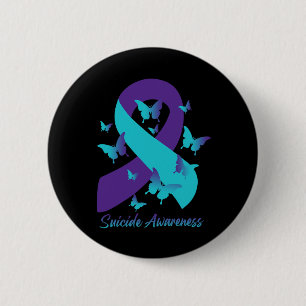 Teal Purple Ribbon Butterflies Suicide Prevention 6 Cm Round Badge