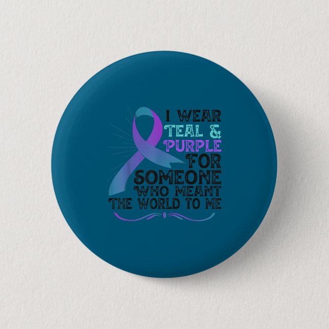 Teal Purple Ribbon For Suicide Prevention Awarenes 6 Cm Round Badge (Front)